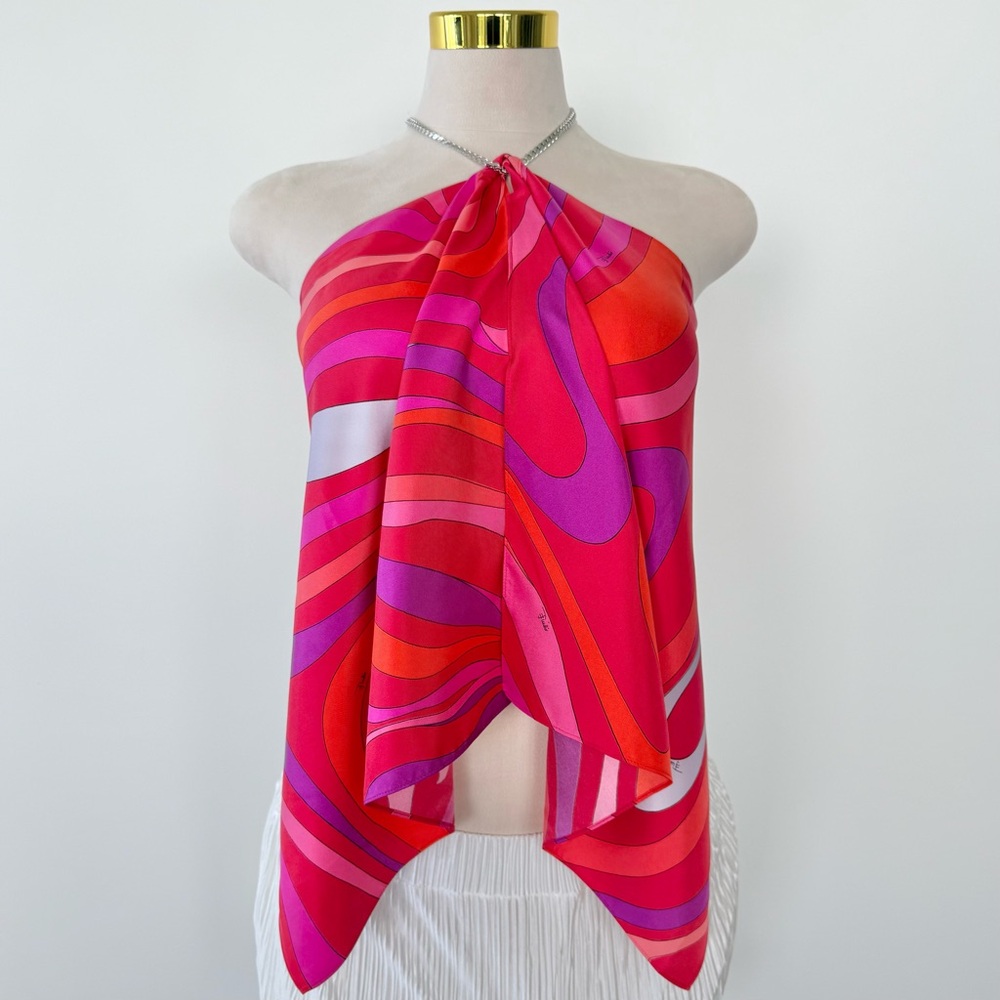 NWT ⭐️ PUCCI Marmo Print Silk Chain Halter Top One Size - Picture 4 of 11